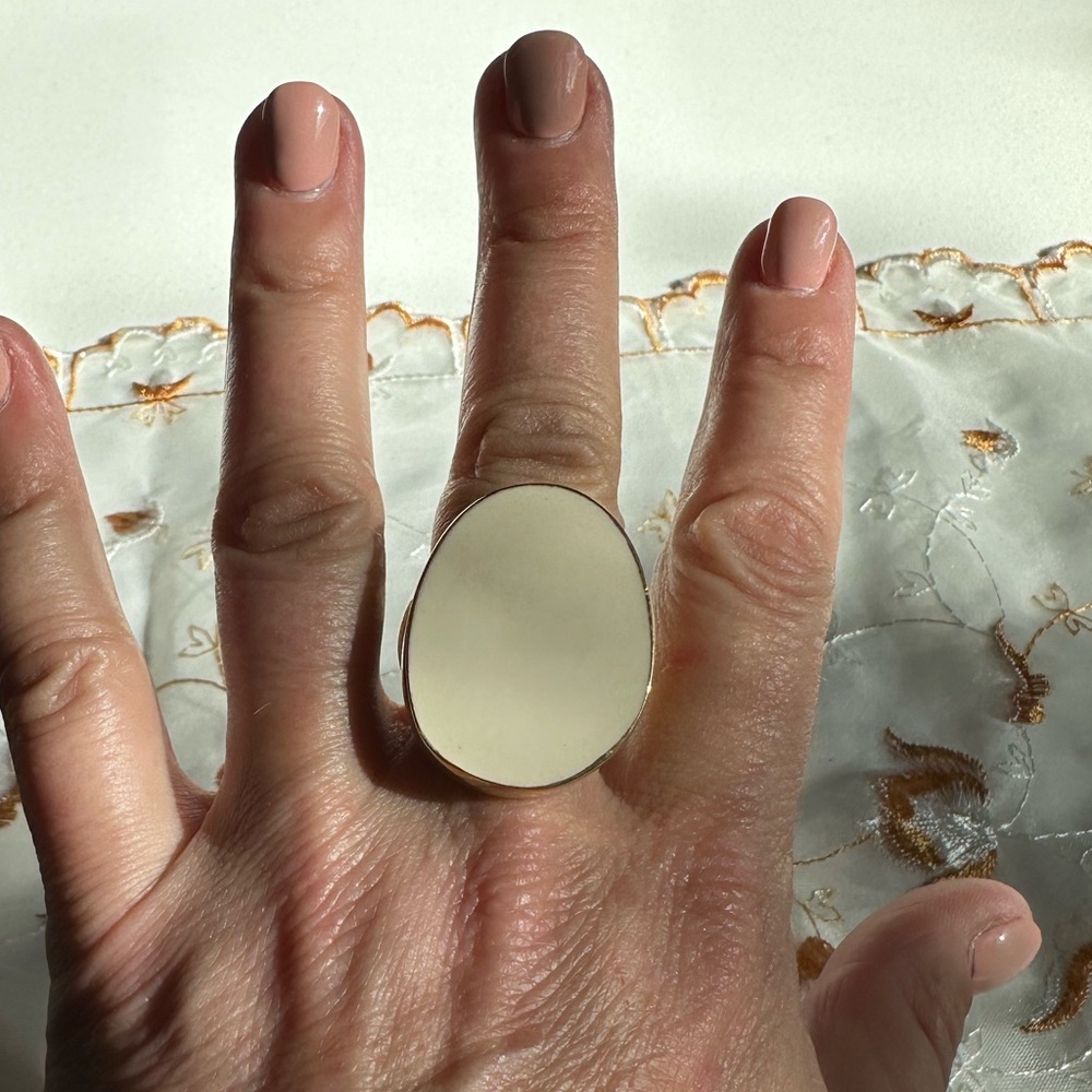 Costume chunky white enamel ring